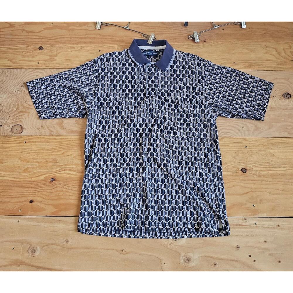 Jack Nicklaus Golf Shirt, Geometric, Blue Sz L 1990s